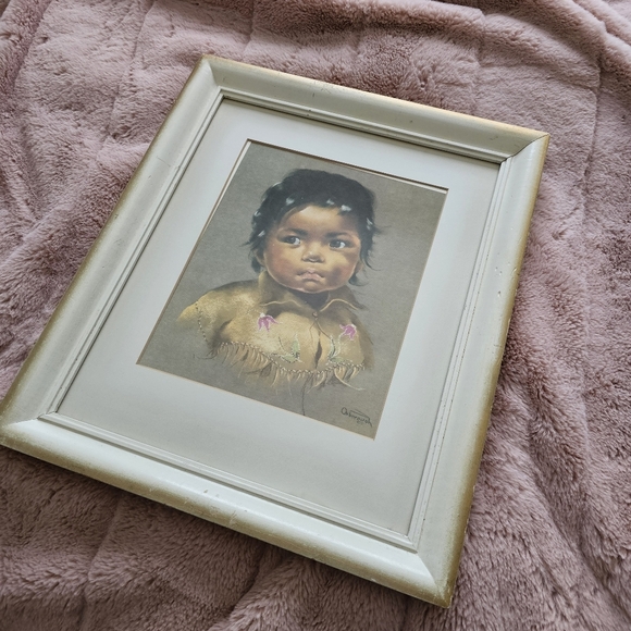 Dorthy Oxborough Indigenous Boy Vintage Framed 1963 Print 12x15 art - Picture 2 of 8
